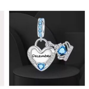 Heart Charm Pendant December on the Heart with a Dangling Crown w/Blue Accents